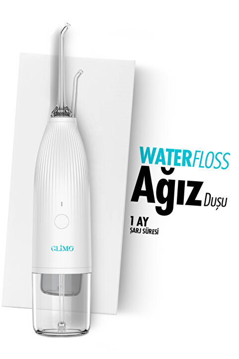 Glimo Ağız Duşu | Derin Diş Arası Temizlik, Diş Eti Masajı & Plak Karşıtı | Taşınabilir Water Floss Beyaz