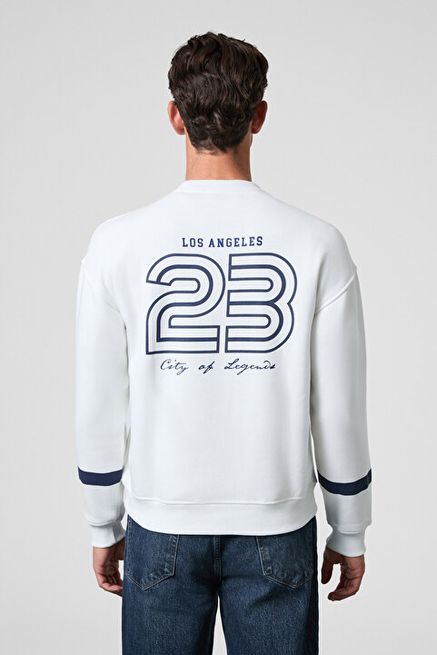 GRIMELANGE CAMDEN Erkek Önü Kolları Ve Sırtı Baskılı Oversize Fit Bisiklet Yaka Beyaz Sweatshirt