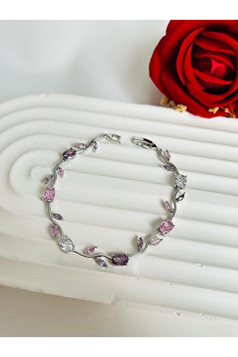 Roya Happiness RENKLİ TULİP GARDEN SU YOLU ÇİÇEK YAPRAK BİLEKLİK GÜMÜŞ RENK SEVGİLİYE HEDİYE KUTU YILBAŞI HEDİYESİ