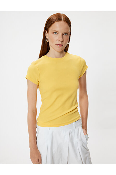 Koton Basic Fitilli Tişört Kısa Kollu Bisiklet Yaka Slim Fit