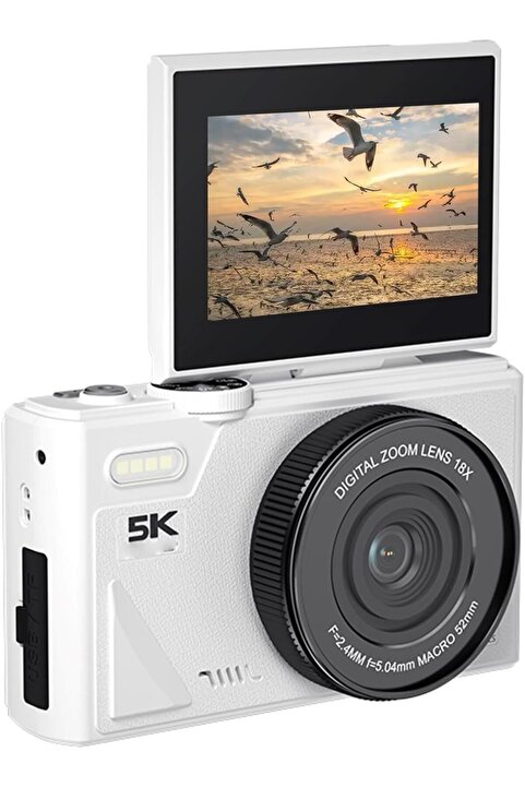 KAZEMTECH 5K Dijital Retro Video Kamera 75MP 18X Zoom Flaşlı (64GB) Kart Dijital Vlog Fotoğraf Makinesi TÜRKÇE