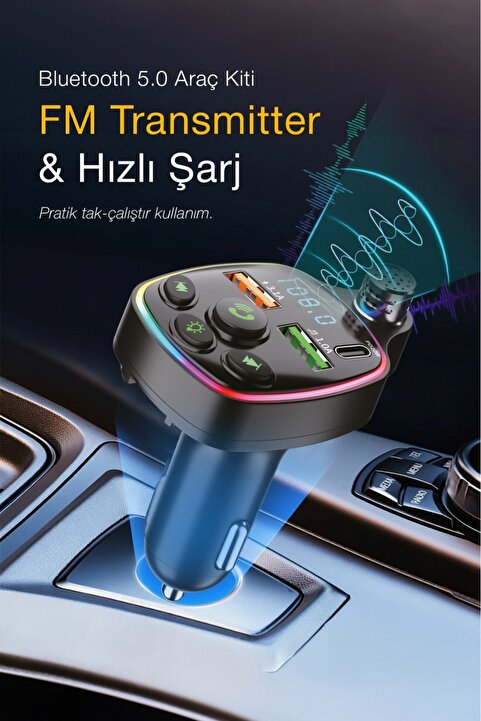 Kensa Bluetooth Araç Kiti Araç Fm Transmitter USB TypeC MP3 SD Kart Flash Uygun PD Çakmaklık Girişli kt326