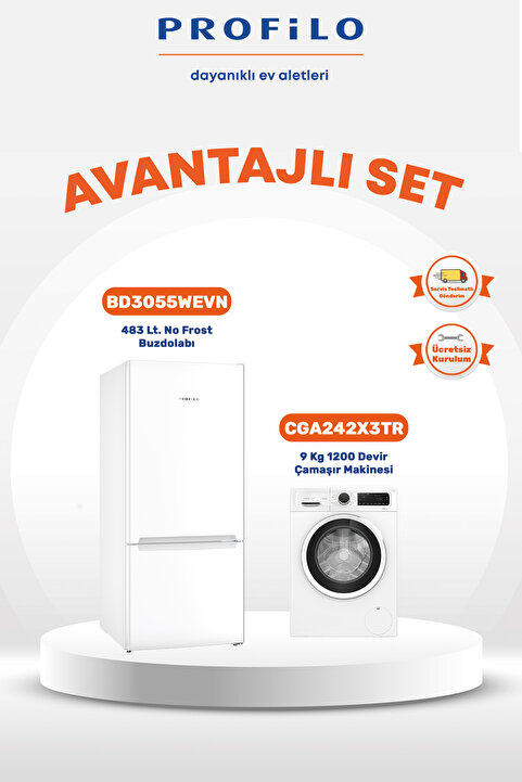 Profilo 2'li Buzdolabı (bd3055wevn) + Çamaşır Makinesi (cga242x3tr) Avantajlı Set