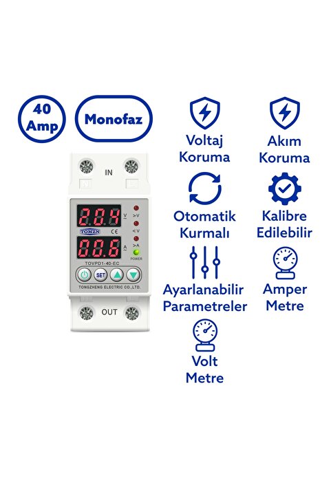 TOMZN Voltaj Ve Akım Koruma Rölesi Yüksek Alçak Gerilim Koruyucu Monofaz 40a Elektrik Bekçisi