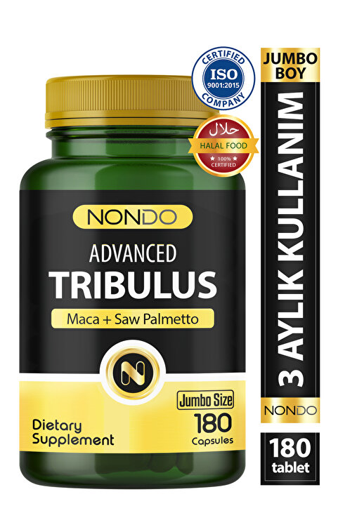 Nondo Trıbulus 180 Kapsül jumbo Boy Demir Dikeni Maca Saw Palmetto Kore Ginseng 3 AYLIK KULLANIM