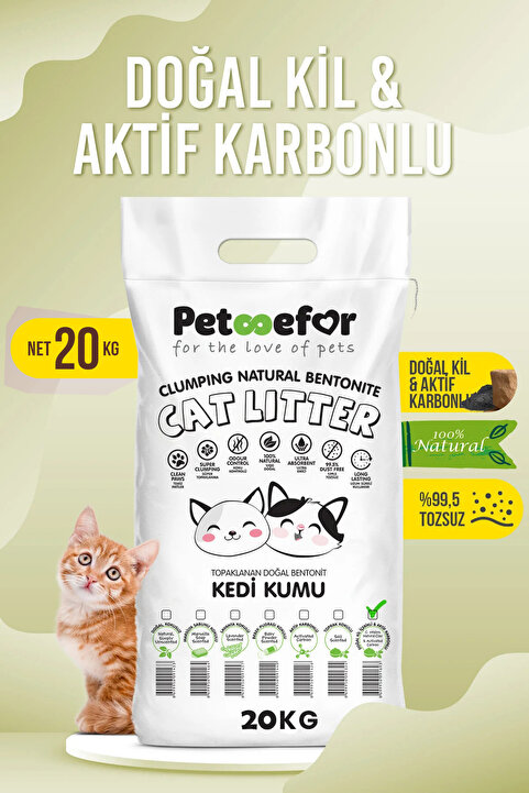 Petefor 20 KG Aktif Karbonlu Yeni Nesil Organik Kedi Kumu