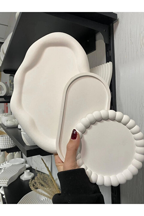 Home Üçlü Takı Tabağı Dekoratif Alçı Süs Eşyası 15 x 15 TBK-1013