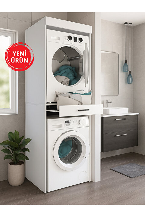 Dorpek Çamaşır ve Kurutma Makinesi Dolabı – Beyaz - Çok Amaçlı Dolap - Banyo Dolabı | Fika