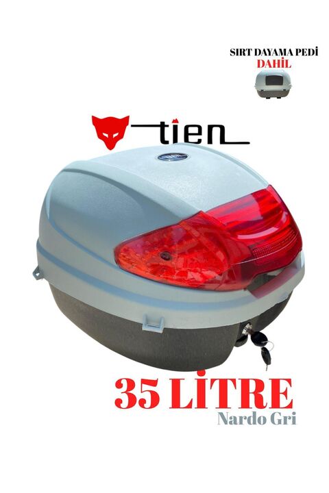 TİEN MOTOR Tien 35 Litre Renkli Nardo Gri Motosiklet Çantası (SIRT DAYAMA PEDİ DAHİL)
