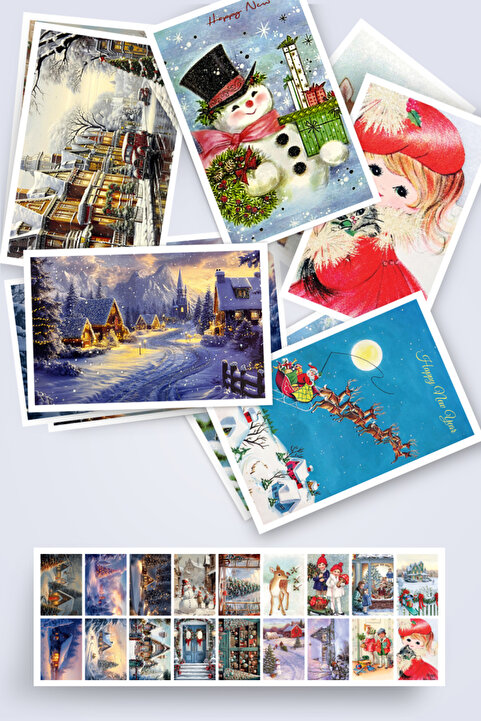 Bimotif 24lü Simli Karışık Yılbaşı Kartpostal Seti