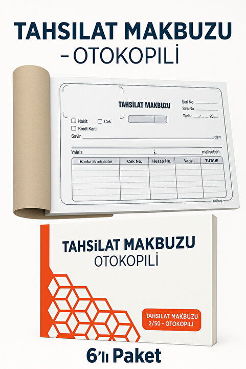 ANI OFİS KIRTASİYE A K Tahsilat Makbuzu Otokopili 2/50 – 6'lı Paket | Karbonlu Makbuz Defteri | İşletme Tahsilat Fişi