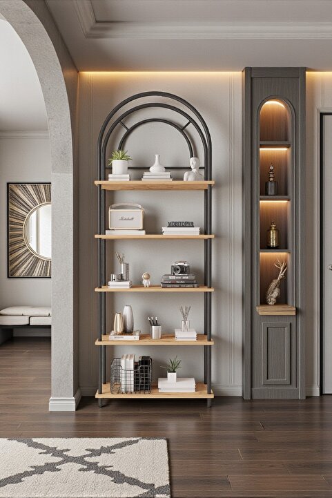 Mobitopya Çevir Kur Atlantik Çam Bohem Kitaplık | Çok Amaçlı, 5 Raflı, Dekoratif Dolap 199x71x29 Cm