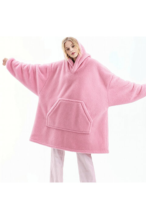 Mulberry Wellsoft Kapşonlu Giyilebilir Tv Battaniyesi Unisex Over Size - Pembe