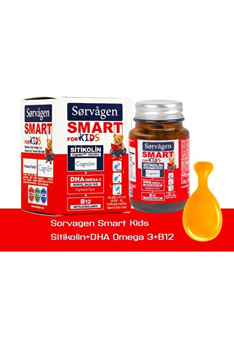 Sorvagen KIDS (Çocuklar için) SİTİKOLİN, DHA OMEGA 3 NORVEÇ BALIK YAĞI, B12 60 KAPSÜL