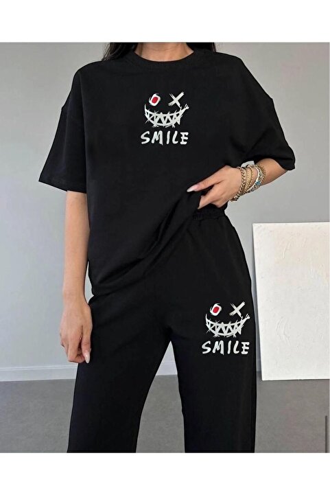 Eşofmancım Unisex Alt-Üst Smile Baskılı Eşofman Seti