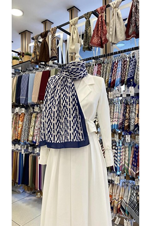 KUQOS Minimal Geometri Şal Lacivert