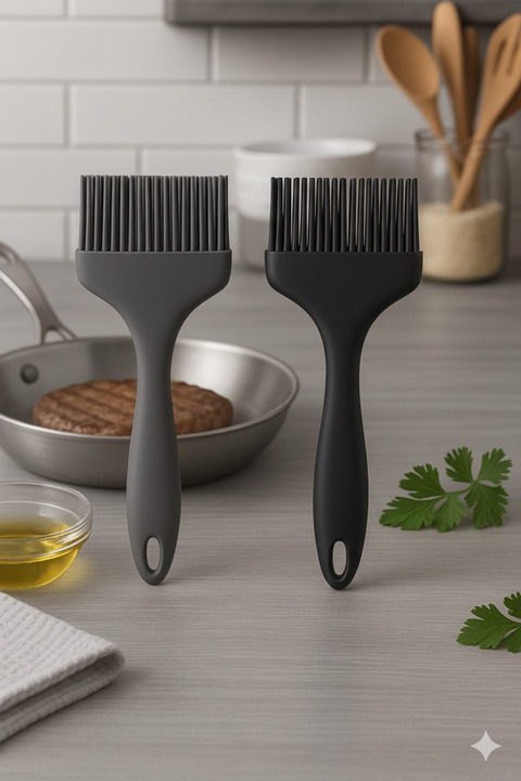 BRE HOME 2'li 9 cm Geniş Silikon Fırça Seti – Isıya Dayanıklı Mutfak Fırçası siyah-gri