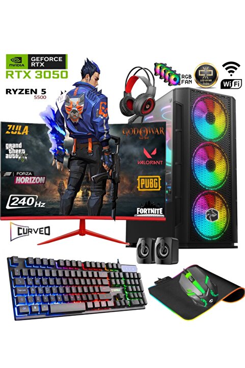Apphirex TC66X Ryzen 5 5500 32GB 1TB M.2 Nvme SSD RTX3050 24" 240Hz Oyuncu Masaüstü Bilgisayarı Hazır Sistem