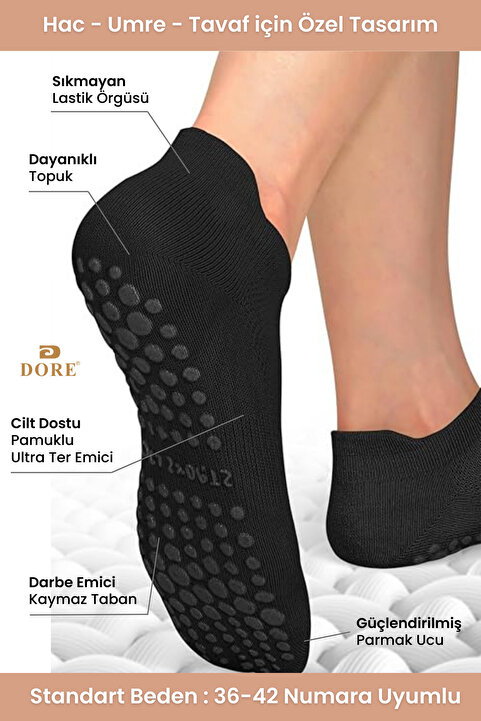 DORE Orijinal Unisex Kaymaz Taban Konforlu Yoga Pilates Hac Umre Tavaf Spor İçin Kaydırmaz Patik Çorap Standart Beden 36-42