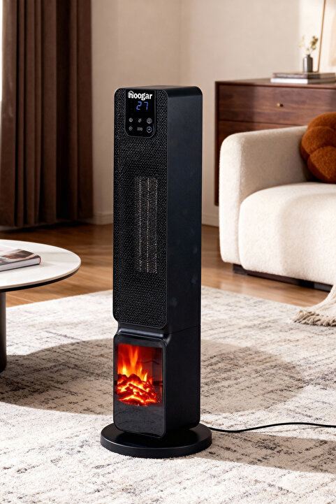 Hoogar German 2701 L Black OLED Şömineli Ekran Dijital Göstergeli Kule Tipi Seramik Fanlı Hızlı Isıtıcı