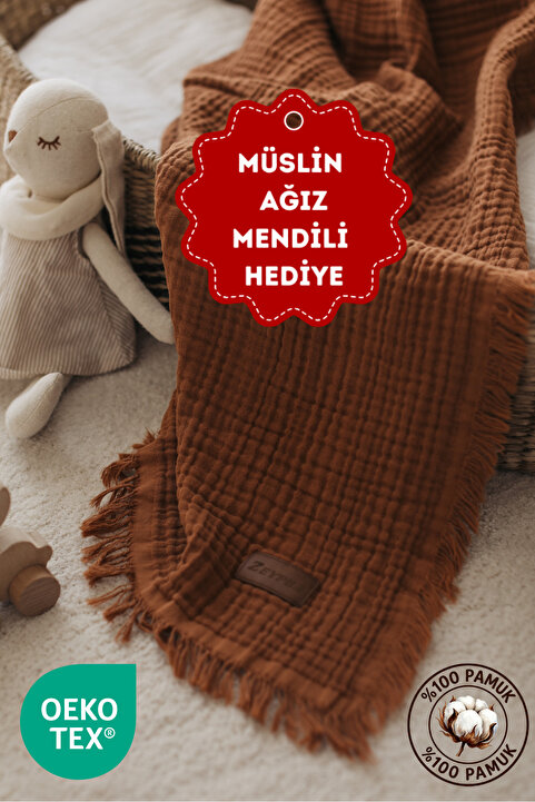 ZEYPBA % 100 Pamuk 4 Katlı Müslin Tarçın 110x110 cm (Bebek & Çocuk İçin)
