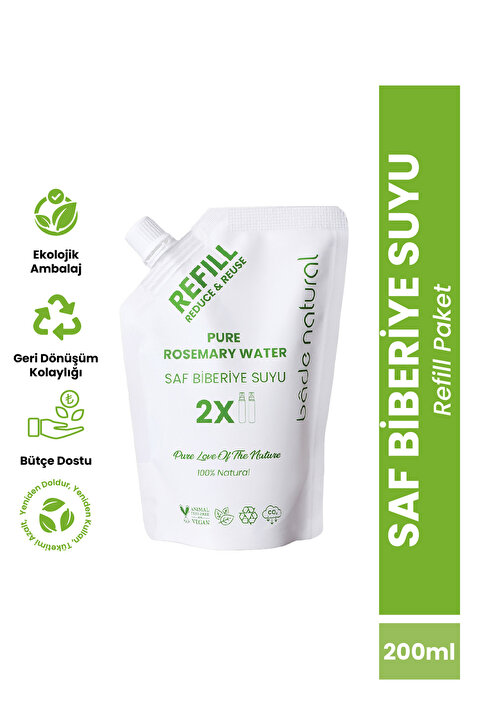 Bade Natural Biberiye Suyu Güçlendirici Saç Toniği Refill Paket 200 ml %100 Doğal