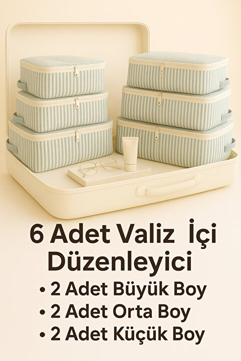 Spartek home textile 6 Parça Çizgili -Seyahat Valiz Bavul Organizer Seti Filesiz – Hurç ve Çanta Takımı