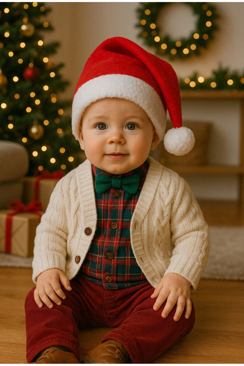 elvin aksesuar Kırmızı Polar Yılbaşı Noel Baba Şapkası Çocuk Boy