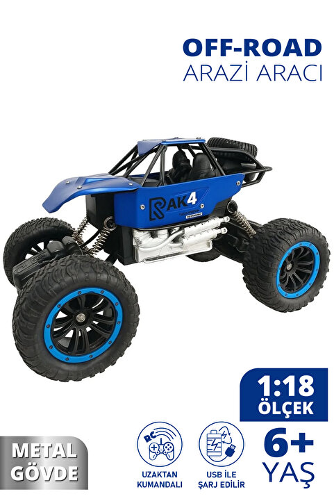 Smartfox Uzaktan Kumandalı Rock Crawler - Metal Gövdeli Off-Road Arazi Aracı – 1.18 Metal Süspansiyonlu