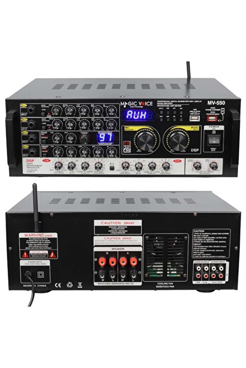 Genel Markalar Magicvoice MV-550 2X100w USB/SD/Bluetooth 4 Mikrofon Girişli Stereo Mixer Amfi