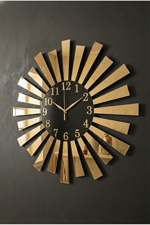 AA Shop Siyah Gold Aynalı Pleksi Piyano Model Sayılı Ev Yılbaşı Hediyelik Duvar Saati 50cm