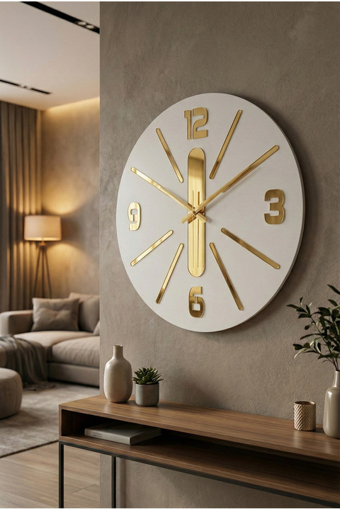 AA Shop Beyaz Renk Yılbaşı Hediyelik Ahşap Dekoratif Farklı Desenli Duvar Saati 50cm