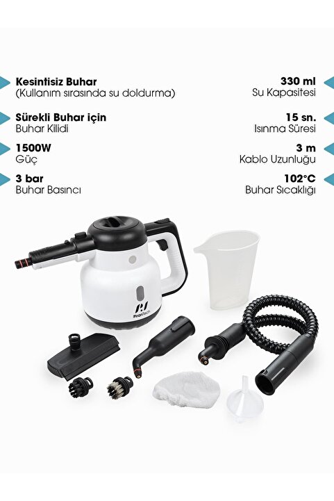 PiranTech CB-902 Buharlı Temizleyici 1500w 3 Bar Buharlı Temizlik Makinesi