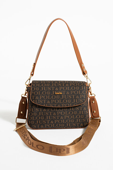 Just Polo Kahve Taba Kadın Omuz Çantası Yeni Sezon Monogram Kumaş 2197