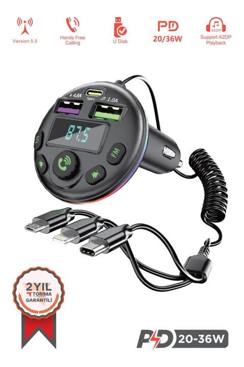 Torima Transmitter Şarj Özellikli Dijital Göstergeli Bluetooth Fm 36W G14 PD Siyah