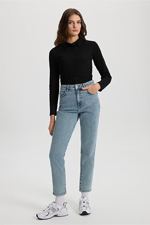 VENA Kadın Maria Vintage Med Blue Slim Mom Jean Pantolon - Vintage Med Blue