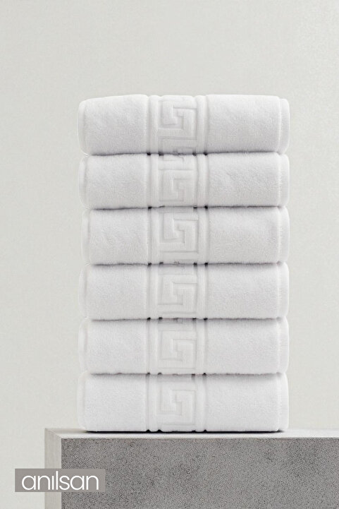 Anılsan 6'lı Beyaz Greek El Havlusu - 50x90 Cm, 225 Gr, %100 Pamuk, Spa Ve Otel Havlusu