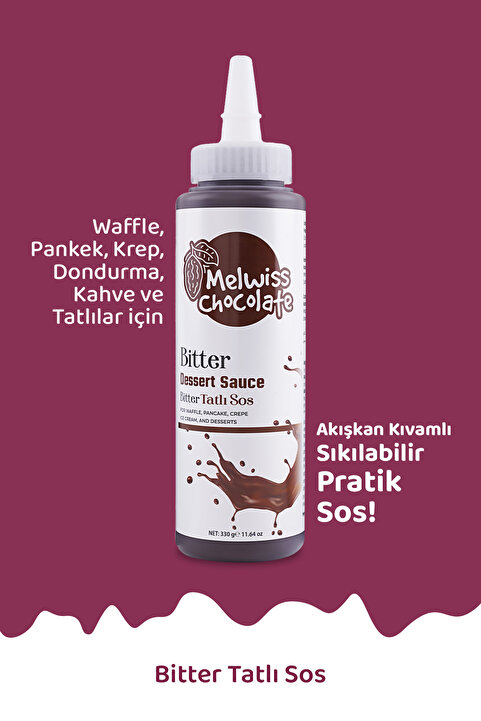 Melwiss Chocolate Bitter Tatlı Sos 330 g - Waffle & Krep & Pankek Sosu