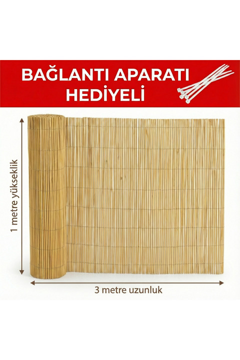 My Family Hasır Bahçe Çiti Balkon Çiti 1 Metre X 3 Metre Balkon Çiti Gölgelik Doğal Kamış Hasır