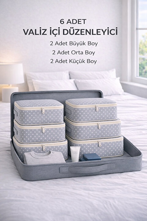Spartek home textile 6 Parça puantiye desenli - Bavul Organizer Seti Filesiz desenli – Hurç ve Çanta Takımı