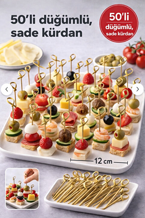 TOYFEST 50’li Pkt 12 cm Kahve Düğümlü Bambu Kürdan – Parti Sunum, Kokteyl, Kanepelik Doğal Servis Çubuğu