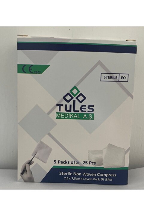 tules Steril Non Woven Kompres Spanç 7,5 X 7,5cm 4 Katlı 5 'li 25li Paket-(25 adet)