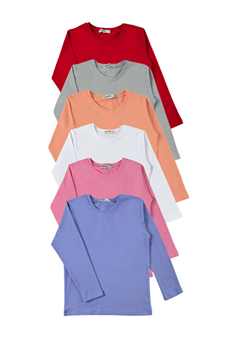 MK Mukko Kids Kız Erkek Çocuk 6'Lı Set Düz Basic Mevsimlik Uzun Kollu Tişört - Üst Badi T-shirt