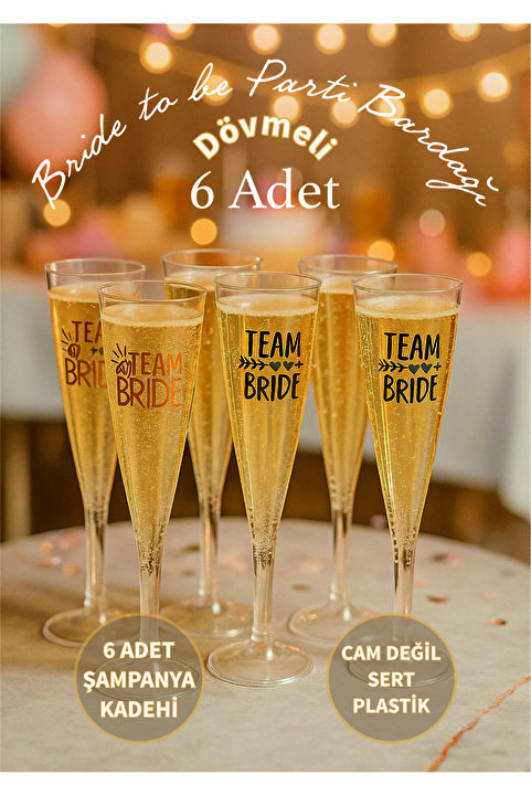 KARADENİZ PLASTİK AMBALAJ Bride To Be Partisi Kadeh Şampanya Bardağı 6'lı Sert Plastik Kristal Şampanya Bardağı (Dövmeli)