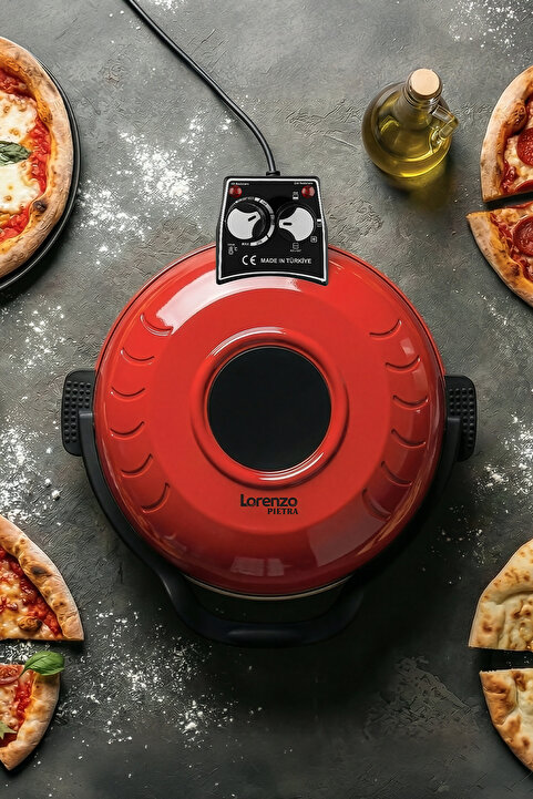 Lorenzo Pietra 12in1 Pizza Lahmacun Tandır Ekmeği Bazlama ve Fırın Yemekleri Tepsi Hediyeli Kırmızı