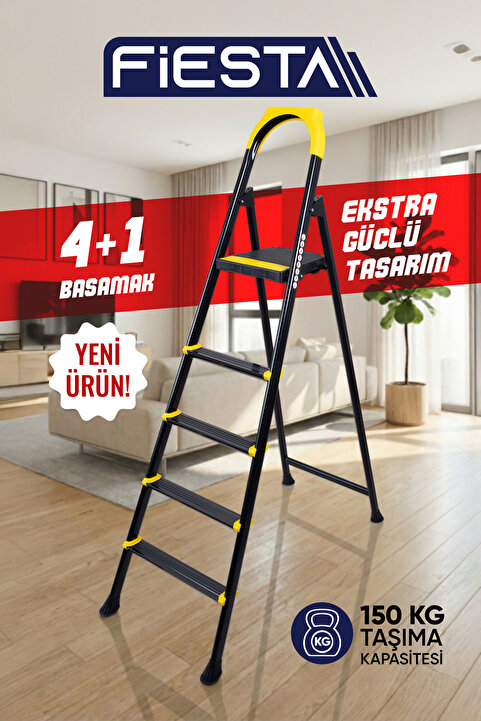 Fiesta Nova 4+1 Metal Basamaklı EXTRA GÜÇLÜ ÖZEL TASARIM Pratik Merdiven