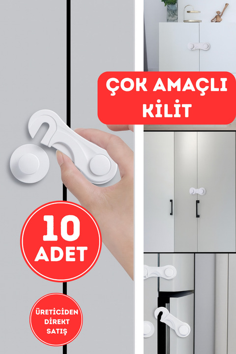 WAPPA 10 Adet Güvenlik Kapak Kilidi,Çok Amaçlı Çekmece Dolap Beyaz Eşya Güvenlik Kilidi