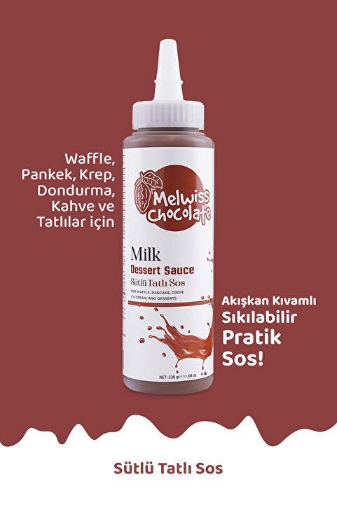 Melwiss Chocolate Sütlü Tatlı Sos 330 gr- Waffle & Krep & Pankek Sosu