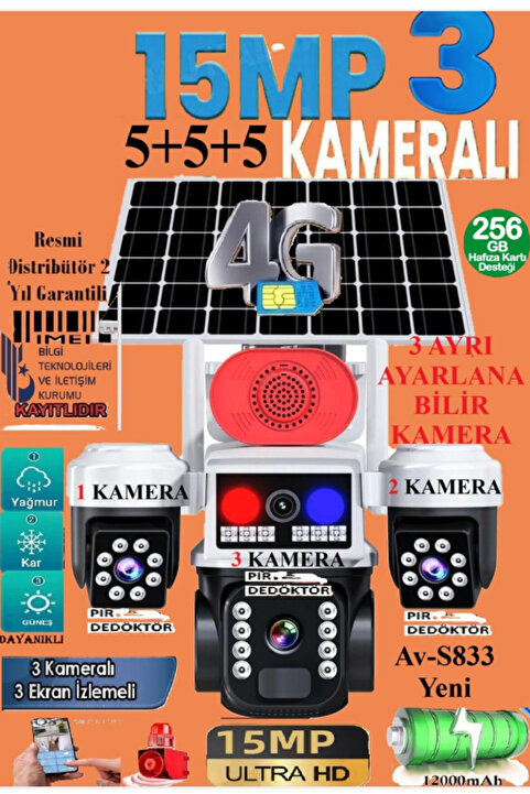Avenir 3 Kameralı 15MP Güvenlik Kamerası – Çift Yönlü Ses, Polis Çakarlı, Kişi Algılama TR Charger