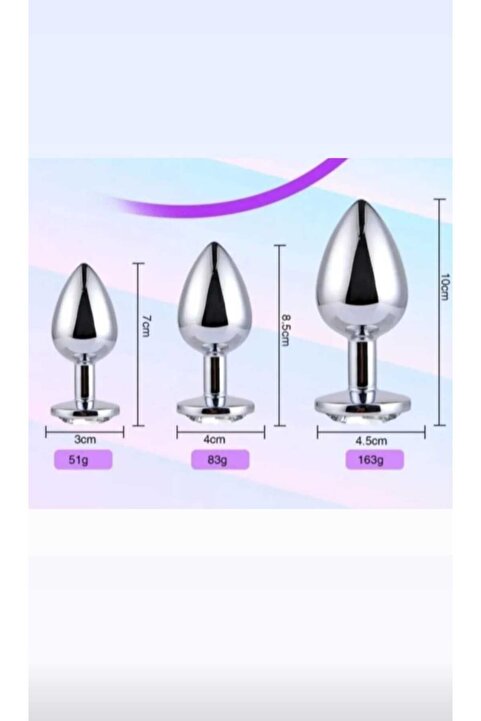 Greenport 3'lü Anal Oyuncak Metal Taşlı Anal Plug Anal Tıkaç Set Halinde Paslanmaz Çelik